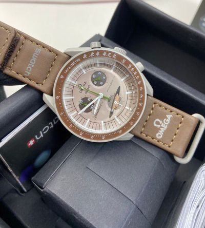 Omega Swatch Collab  42MM Waterproof Brown Bracelet Watch